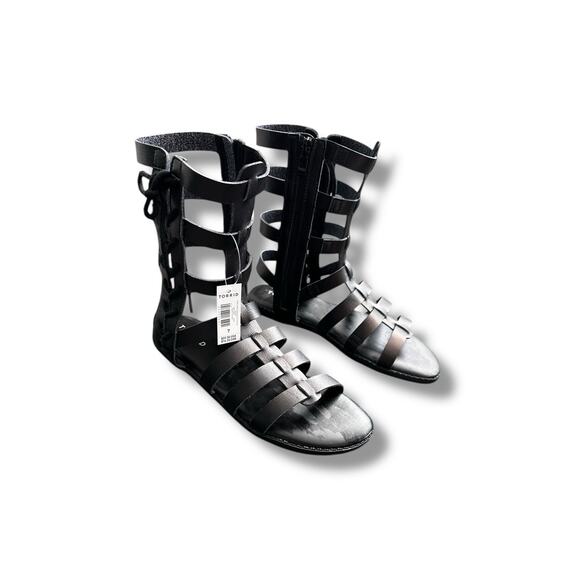 New Torrid Black Faux Leather Cage Lace Up Zip Up Gladiator Sandals Women's 7WW - Picture 1 of 7